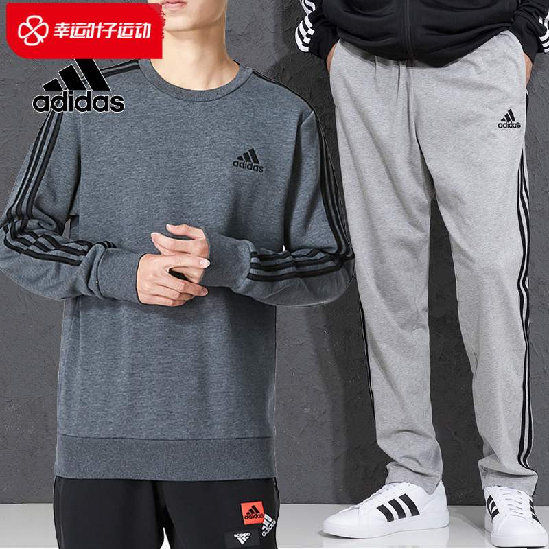 阿迪达斯运动套装男装灰色加绒卫衣服秋冬季滔博运动官方舰旗店
