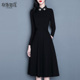 长袖 a字裙娃娃领中长款 黑色连衣裙 气质修身 春小黑裙2025秋冬新款