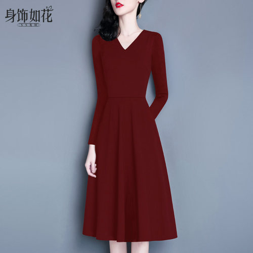红色礼服2026春秋新款气质连衣裙