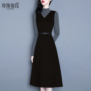 绵羊毛2025秋冬新款气质修身a字背心裙小黑裙无袖黑色毛呢连衣裙
