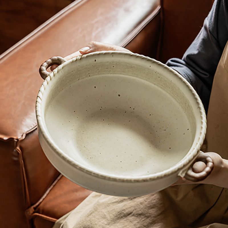 日式粗陶做旧防烫双耳碗大汤碗菜碗高颜值大面碗龙虾碗家用餐具