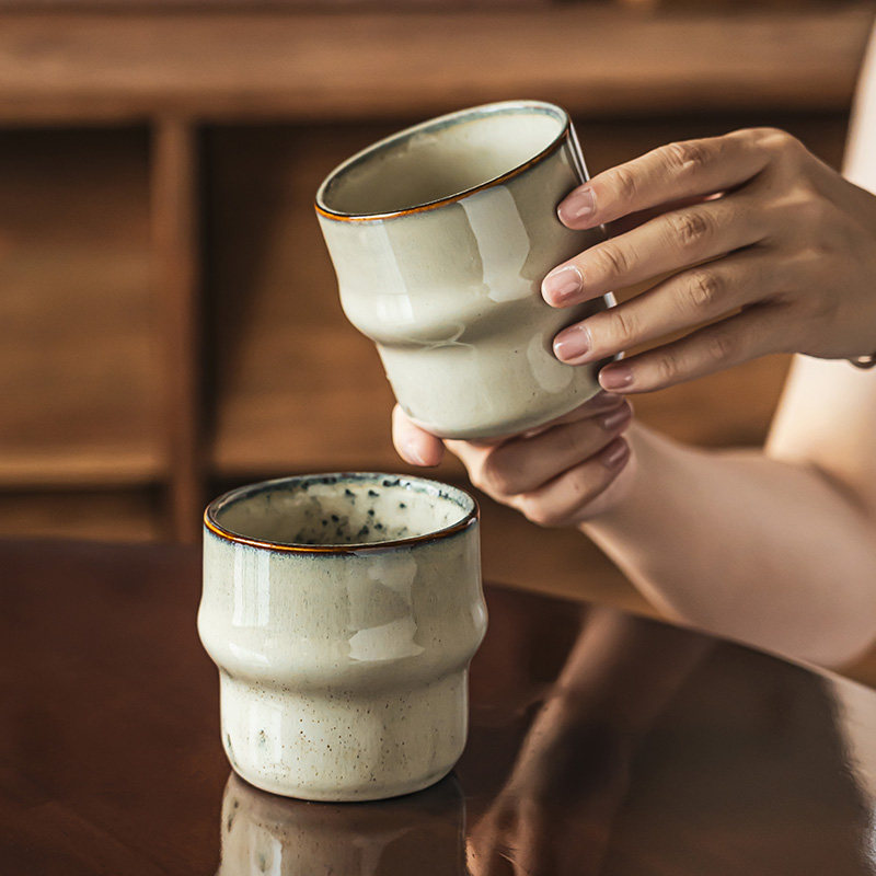 日式手握杯设计感杯子家用清酒杯复古茶杯咖啡杯主人杯陶瓷无把杯