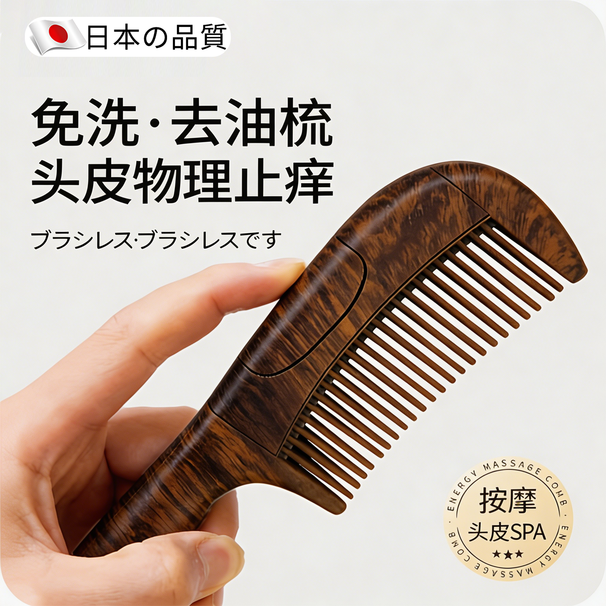 日本油脂粒空心梳子去屑能量梳女士免洗头按摩梳儿童头皮清洁梳