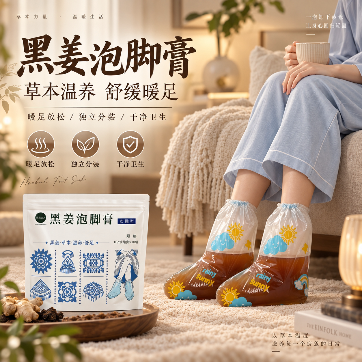 黑姜次抛泡脚2026新款一次性泡脚袋便携式浓缩足浴液养生泡脚桶