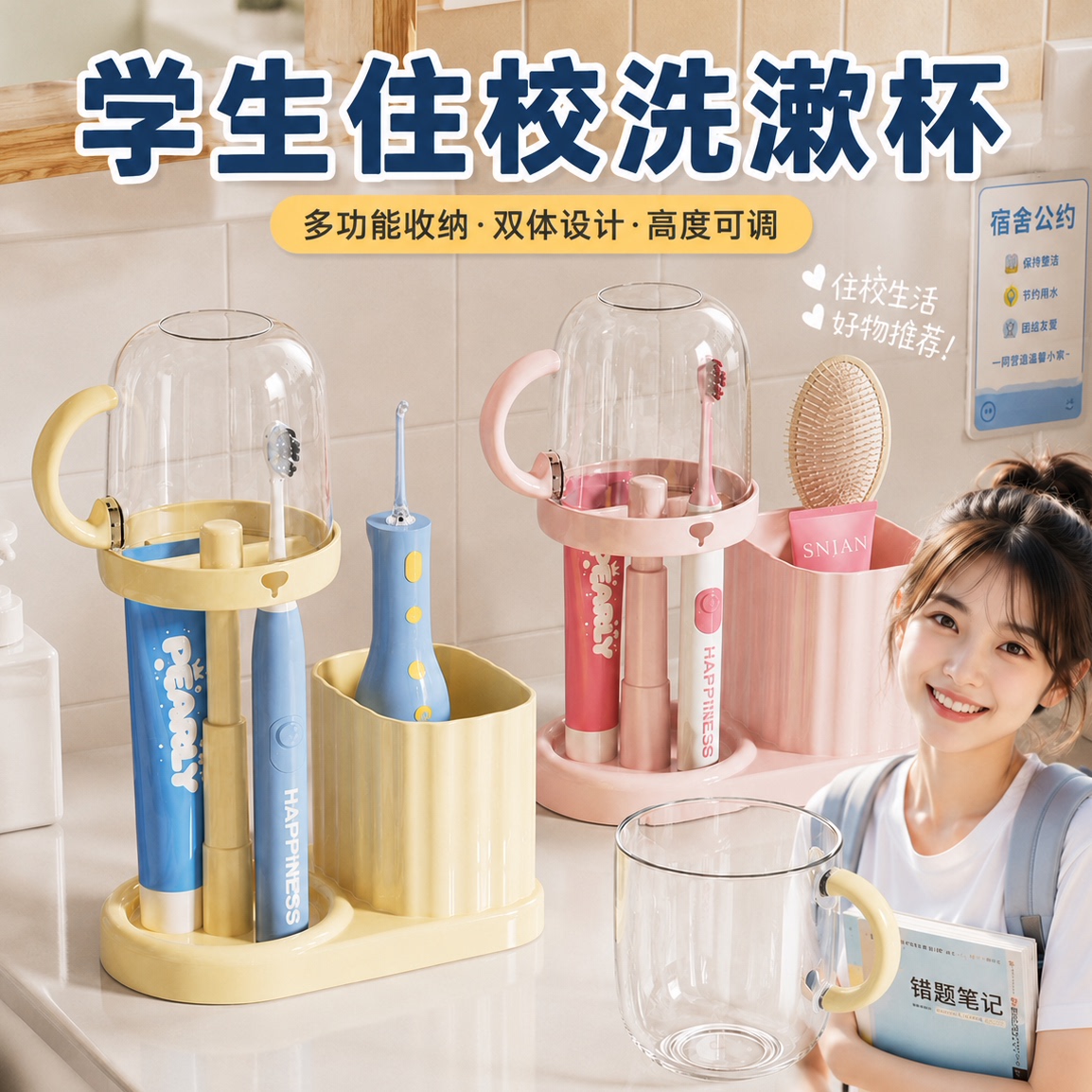 学生住校女生带盖洗漱杯