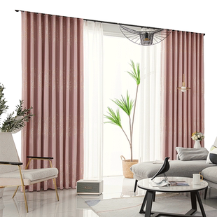 竹节棉定制现代遮光窗帘简欧风格双面提花客厅加高落地窗卧室窗帘