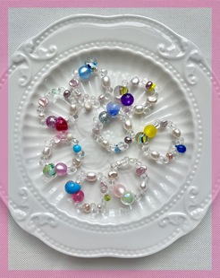 HEIXIN STUDIO手作美国泪珠捷克琉璃珠进口树脂珠珍珠小众戒指043