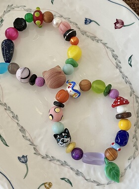 HEIXIN STUDIO手作 乐园系列 捷克琉璃珠多巴胺小众原创手串054