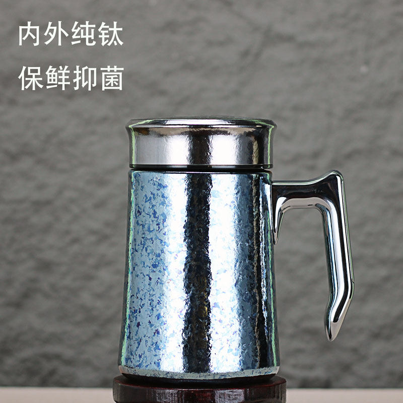 双层泡茶杯养生抑菌纯钛办公室带手柄保温杯礼品水杯子定制团购
