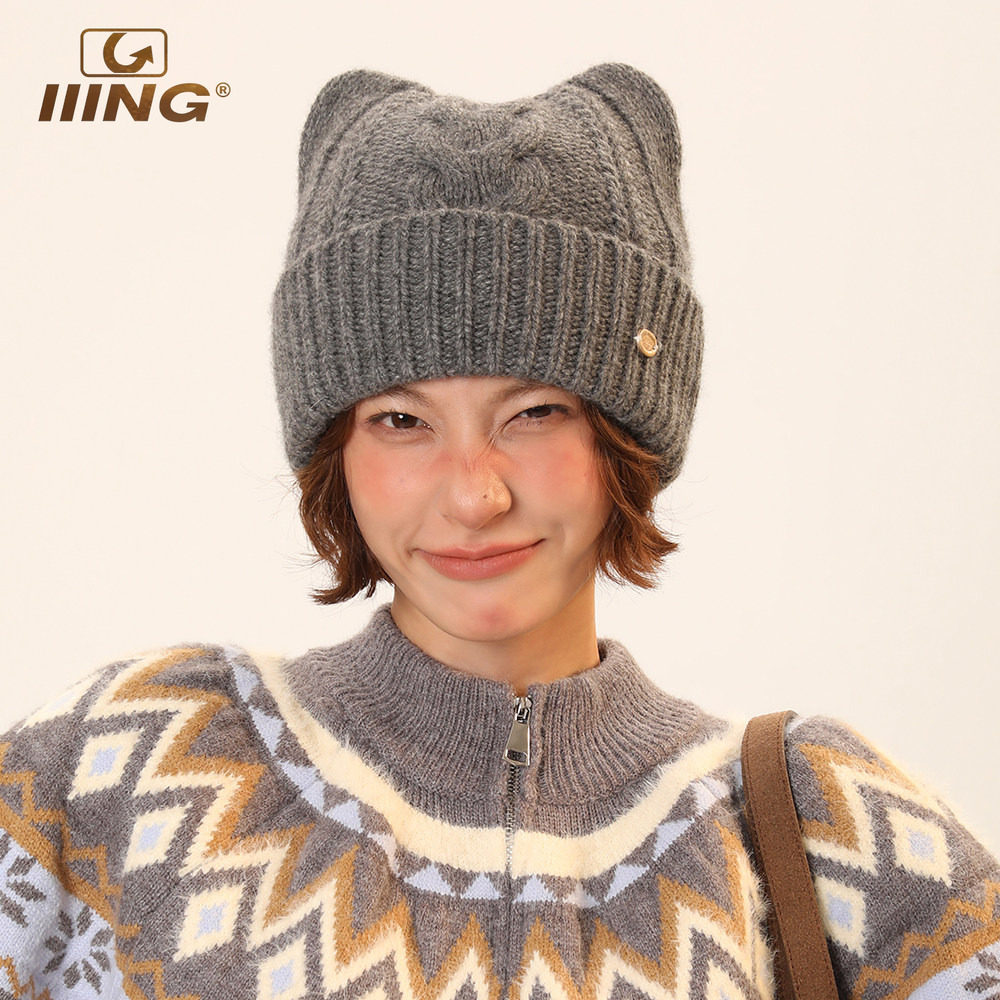 IIING帽控 猫耳朵可爱毛线帽女冬季加厚包头护耳帽大头围针织帽子,服饰配件/皮带/帽子/围巾,帽子,淘宝优惠券,粉丝福利购,淘宝优惠卷