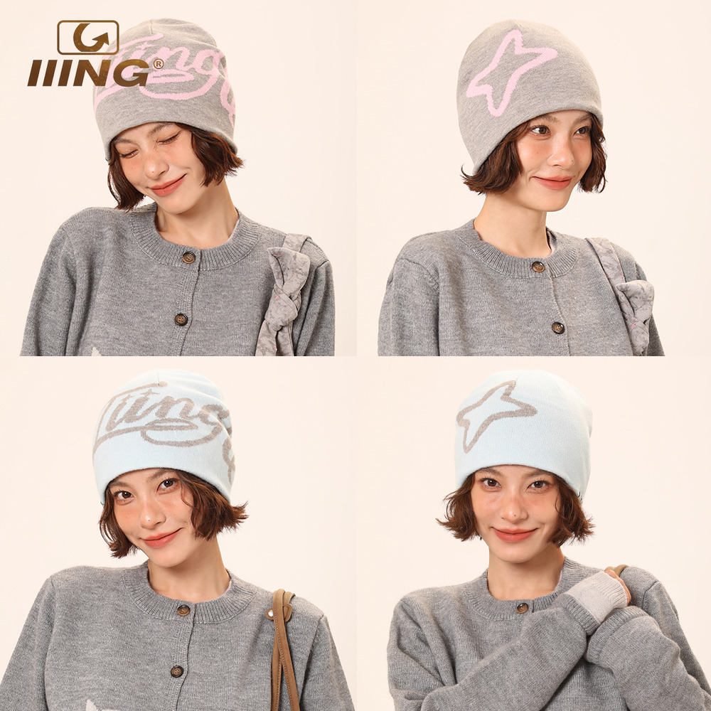 IIING帽控美式字母提花针织冷帽