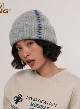 IIING帽控 网红显脸小黑帽子女百搭毛线帽冷帽包头帽潮冬针织帽男