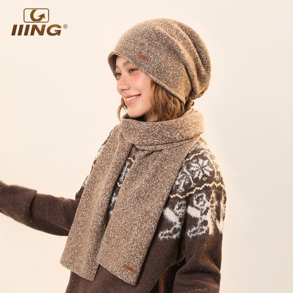 秋冬保暖防寒针织帽子围巾两件套