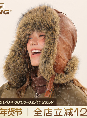 IIING帽控 复古加绒保暖雷锋帽女冬东北旅游骑车防寒加厚护耳帽子