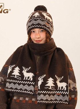 IIING【圣诞麋鹿】氛围感秋冬季新款羊毛混纺针织围巾保暖长围脖