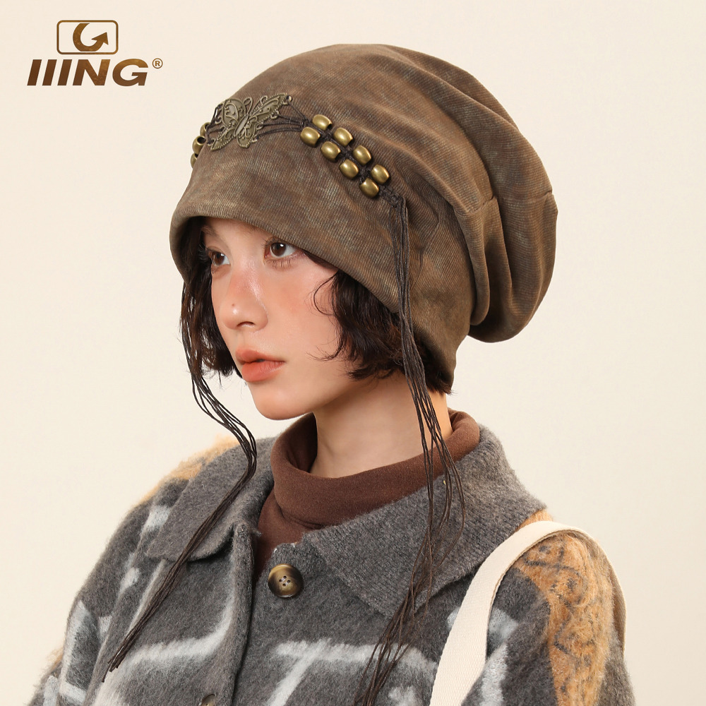 IIING帽控蝴蝶流苏扎染堆堆帽