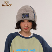 IIING帽控 毛线帽女冬百搭针织线帽保暖潮流设计大头围帽宽松帽子