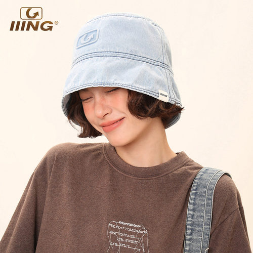 IIING帽控水洗牛仔蓝遮阳渔夫帽
