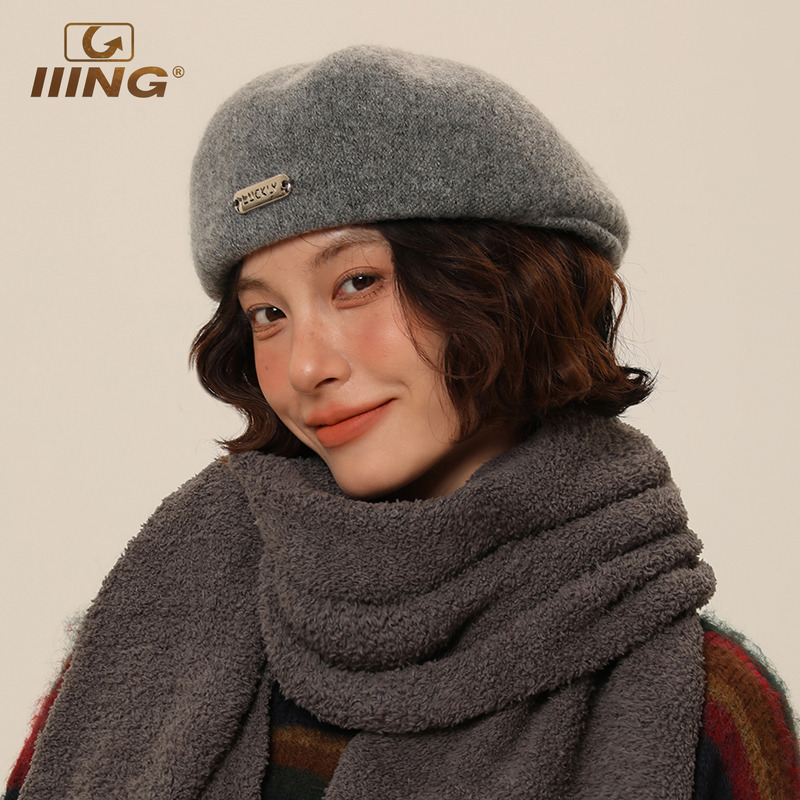 IIING帽控金属标毛呢贝雷帽