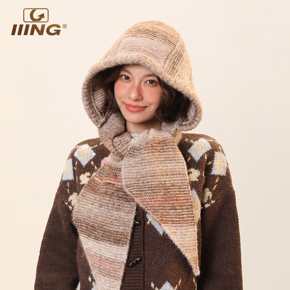 秋冬高级感针织帽子围脖一体