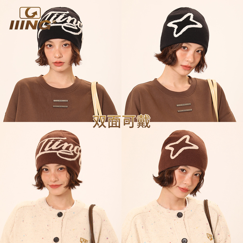 美式字母提花登山徒步保暖冷帽