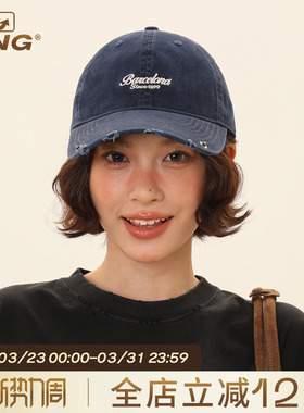 鸭舌帽女2026年春季新款大头围显脸小防晒遮阳蓝色棒球帽宽檐帽子