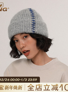 IIING帽控 网红显脸小黑帽子女百搭毛线帽冷帽包头帽潮冬针织帽男