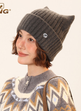 IIING帽控 猫耳朵时尚百搭针织帽女秋冬保暖显脸小适合方圆脸帽子