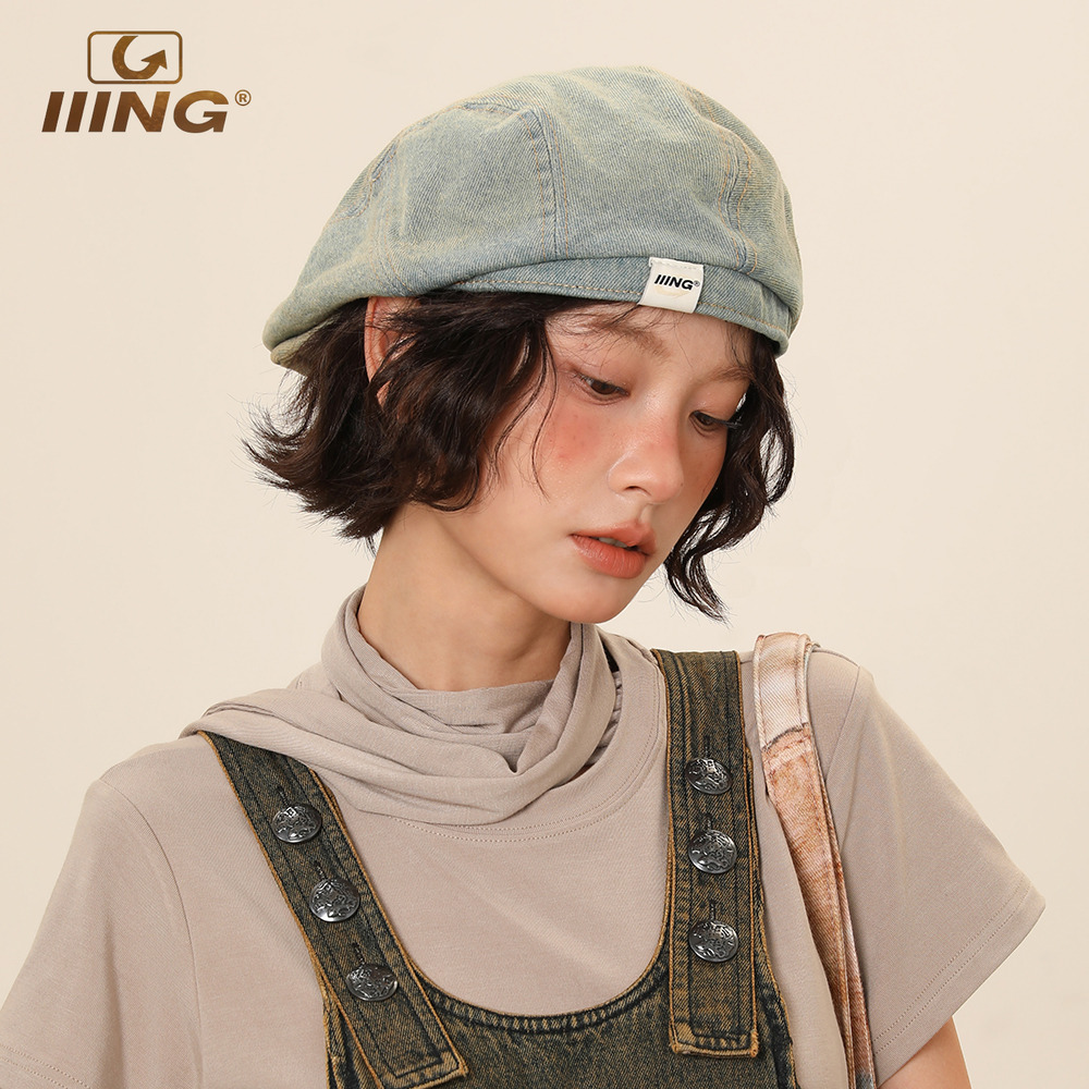 复古水洗做旧显脸小牛仔贝雷帽