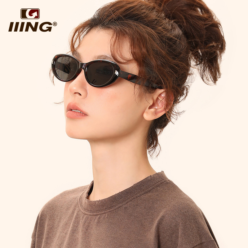 IIING帽控 墨镜女款辣妹风椭圆猫眼小框复古茶色防紫外线太阳眼镜