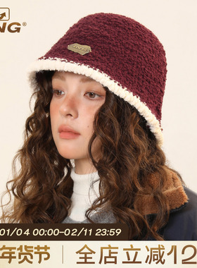 IIING帽控 原创拼色摇粒绒素颜渔夫帽女冬保暖显脸小百搭水桶盆帽