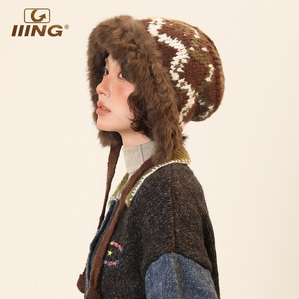 费尔岛风毛绒针织包头帽巨出片~