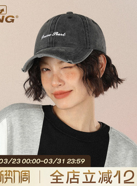 IIING帽控 水洗灰色棒球帽运动休闲韩版防晒遮阳字母刺绣鸭舌帽子