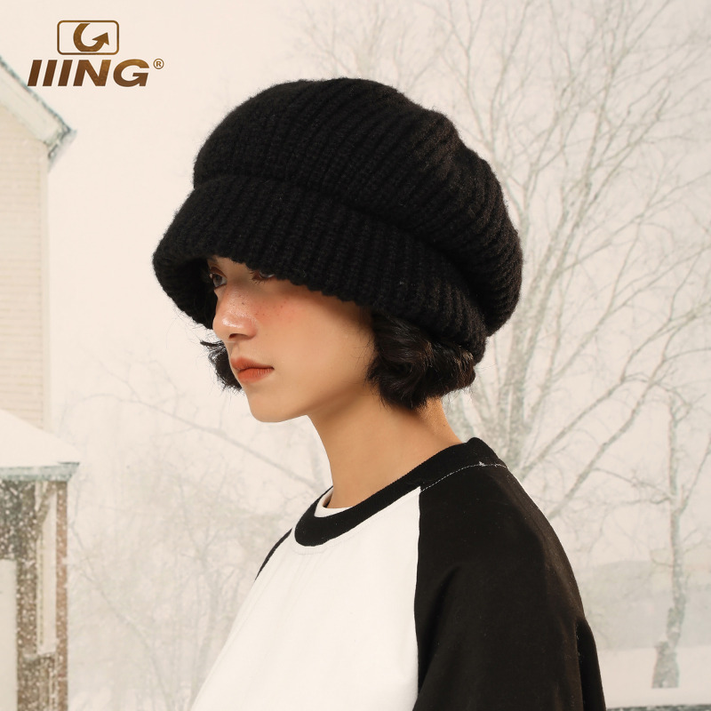 IIING帽控纯色针织渔夫帽画家帽