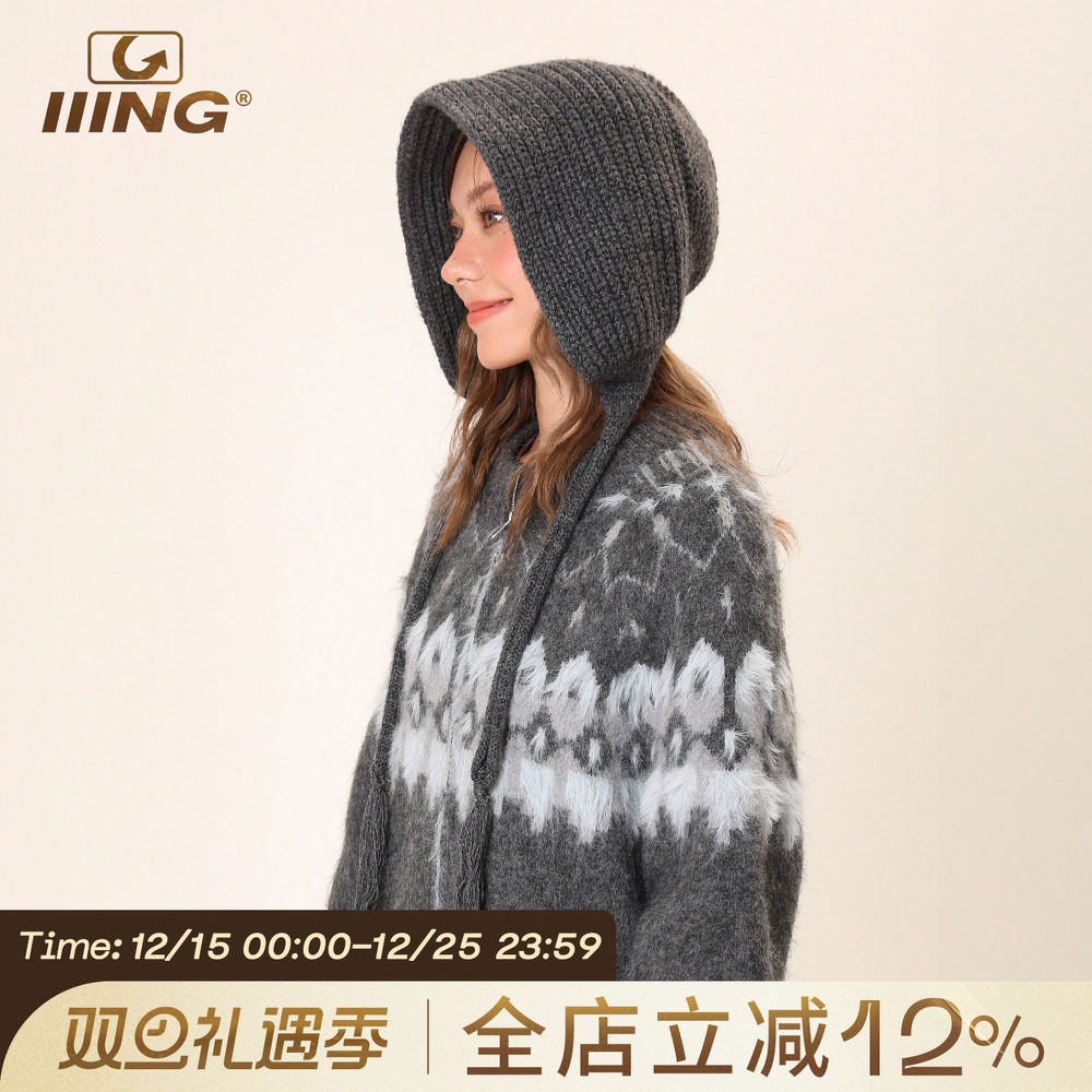 韩系氛围感麻花长辫子保暖针织帽