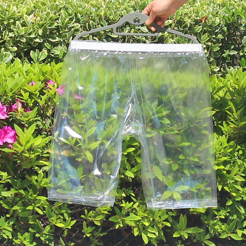 雨裤防水中长短裤透明塑料裤子裤档部整体不渗水耐用漂流雨裤短款