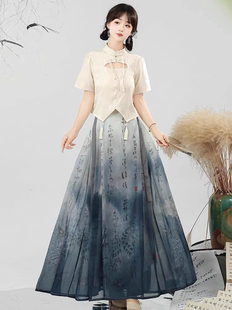 苏溪亭原创汉服女明制日常改良新中式国风短袖上衣书法马面裙套装