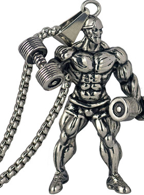 杠铃举重项链男士个性健身吊坠 跨境电商专供亚马逊货源饰品批发