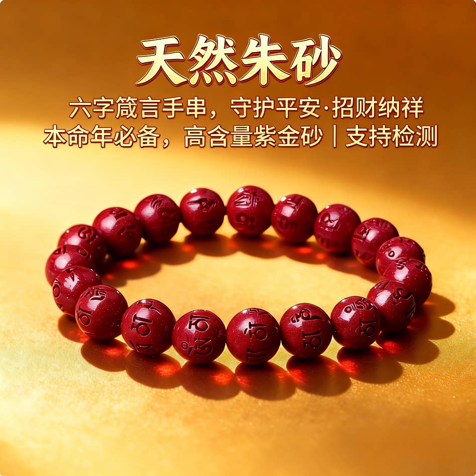 天然朱砂紫金砂六字箴言手串本命年高含量男女款手链本命年转运珠