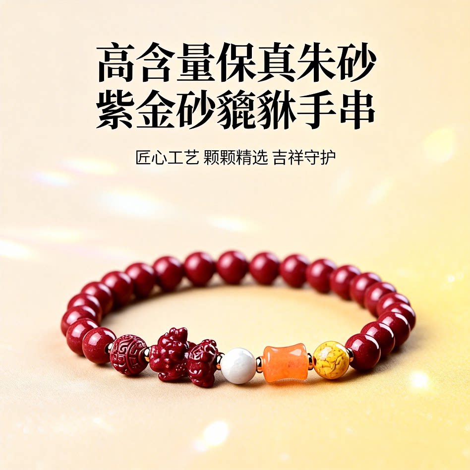 中国风天然朱砂手串女转运珠平安手链高含量保真紫金砂貔貅手饰