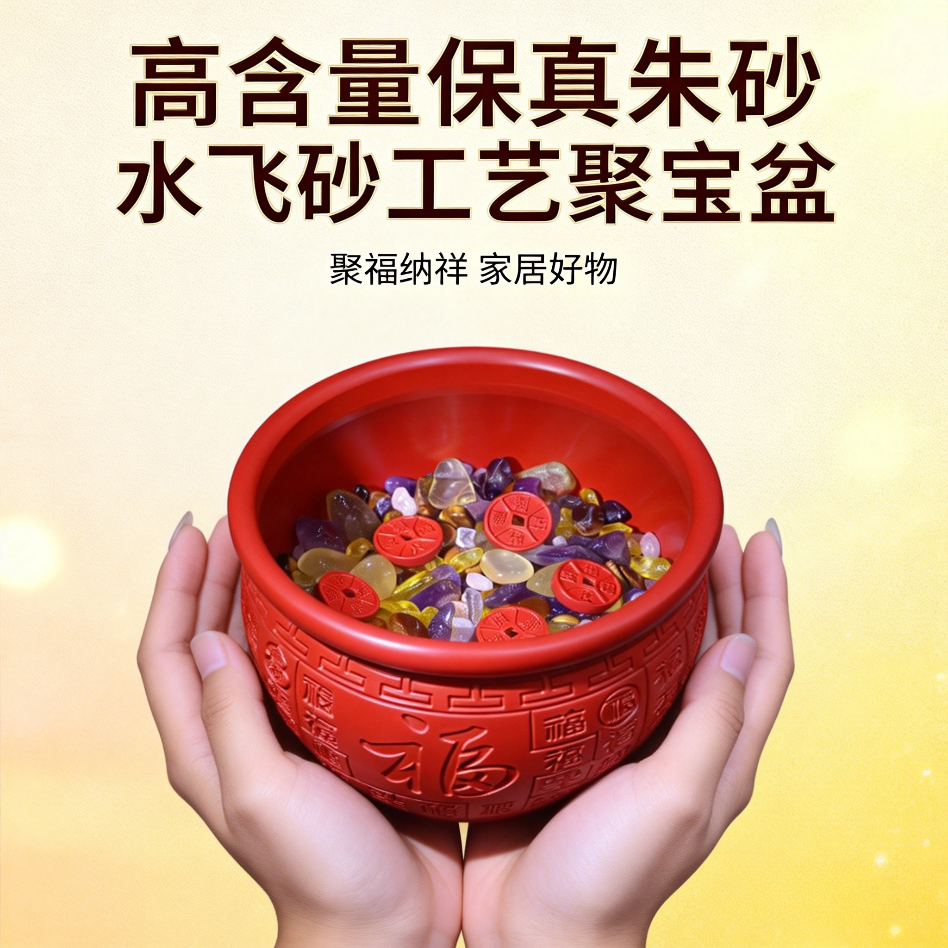 【金蝉百福缸】高含量朱砂家居办公室玄关朱砂摆件招财纳福聚宝盆