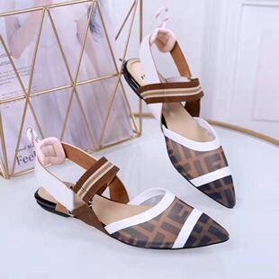 新款 欧美平底网纱拼色包头单鞋 凉鞋 尖头一字扣带女鞋 时尚 2020夏季