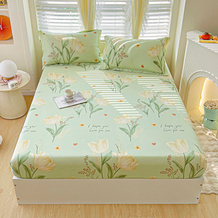 100%纯棉床笠单人亲肤透气学生宿舍150x200双人床罩360全包防尘套