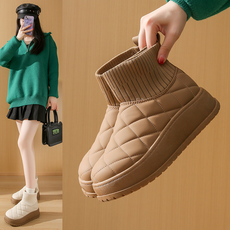 加绒高帮靴女2025冬防滑百搭新款学生ins潮韩版保暖袜靴棉鞋K2901