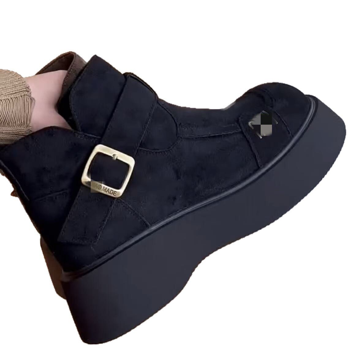 厚底勃肯靴女新款2026冬季保暖加绒时尚防滑绒面短靴女百搭马丁靴