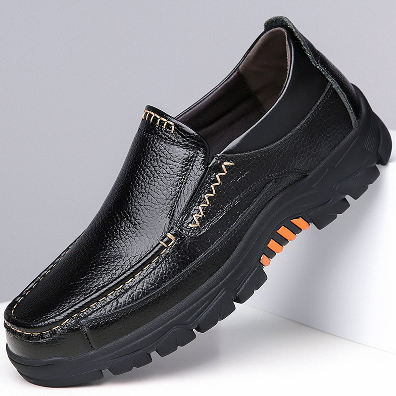 一脚蹬英伦风休闲皮鞋软底头层牛皮商务男鞋防滑车缝线四季款大码