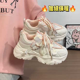 加绒加厚老爹鞋女2025冬季新款厚底增高二棉鞋百搭学生运动鞋爆款