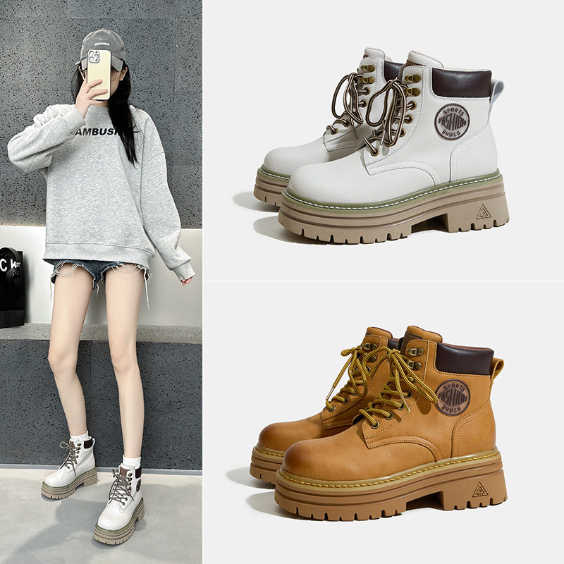 8CM厚底马丁靴女超火街拍网红潮鞋隐形内增高靴子登山徒步短筒靴