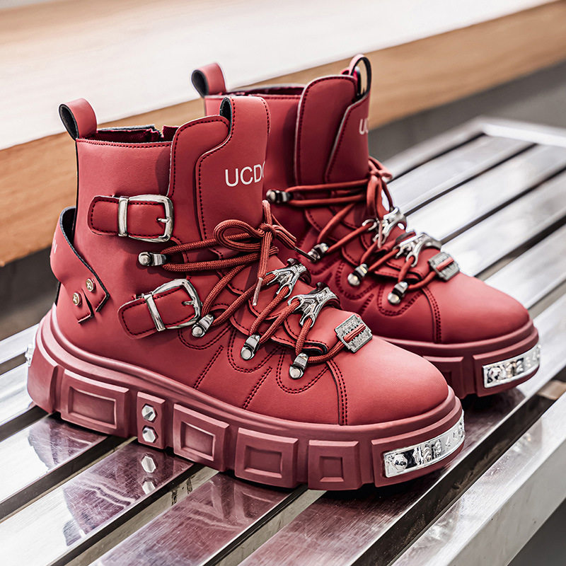 2025春秋新款高帮铆钉马丁靴男款厚底增高个性休闲鞋百搭大码男鞋