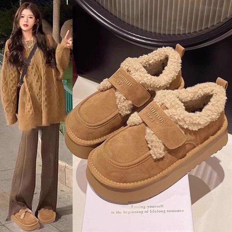 厚底勃肯鞋女加绒加厚保暖豆豆鞋2026新款冬季雪地靴棉鞋毛毛鞋子